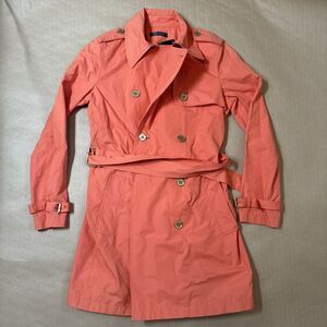 Lauren Ralph Lauren Womens Orange Trench Coat Size M Belted Double Breasted